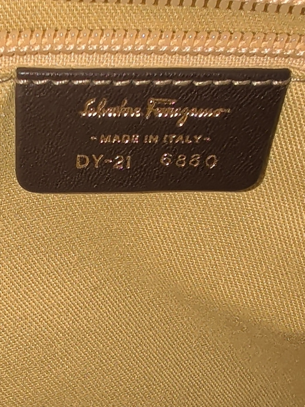 Salvatore Ferragamo Gold Tote with Brown Leather Logo Plaque
